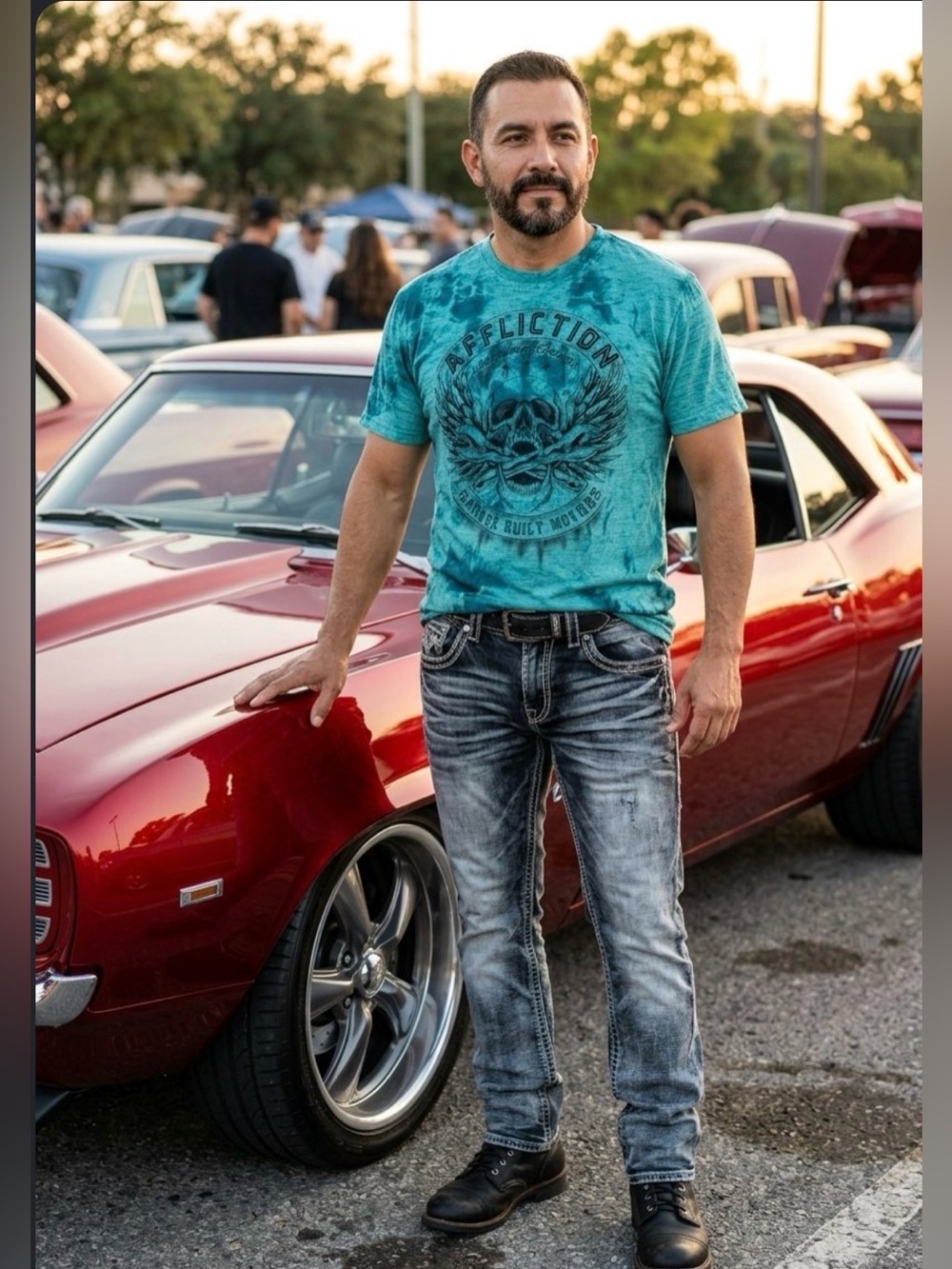 Affliction Men’s American Customs Garage Built
Motors tie-dye graphic t-shirt XL